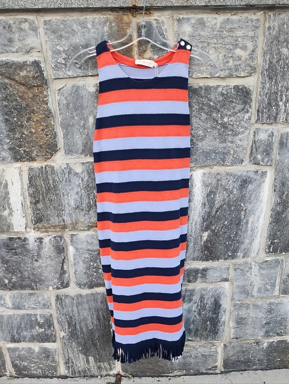 Tory Burch Ariana Sleeveless Racerback Tank Dress  in Navy, Coral & Light Blue